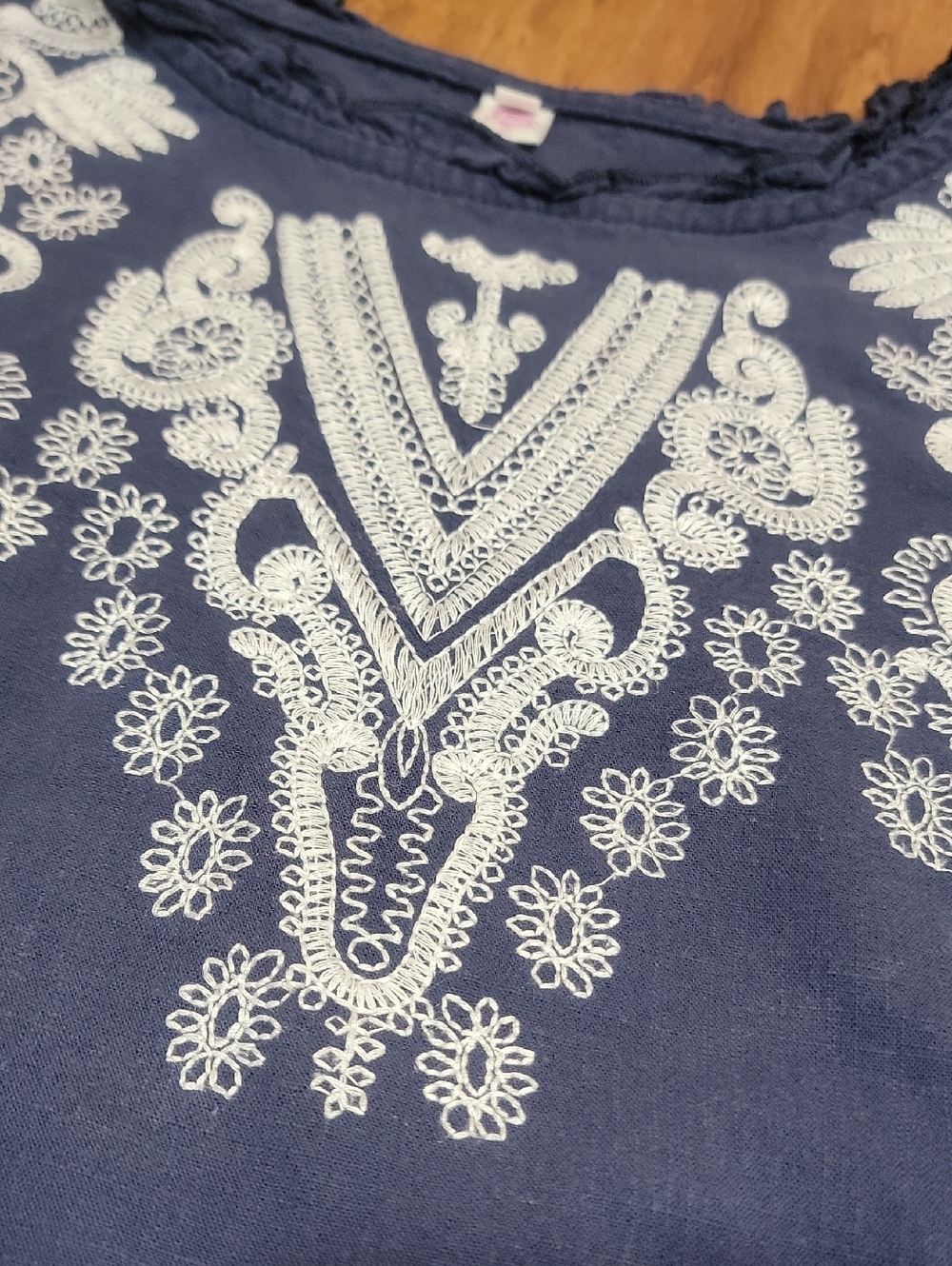 Mumianxiu Navy Blue Embroidered Peasant Top - Picture 6 of 12